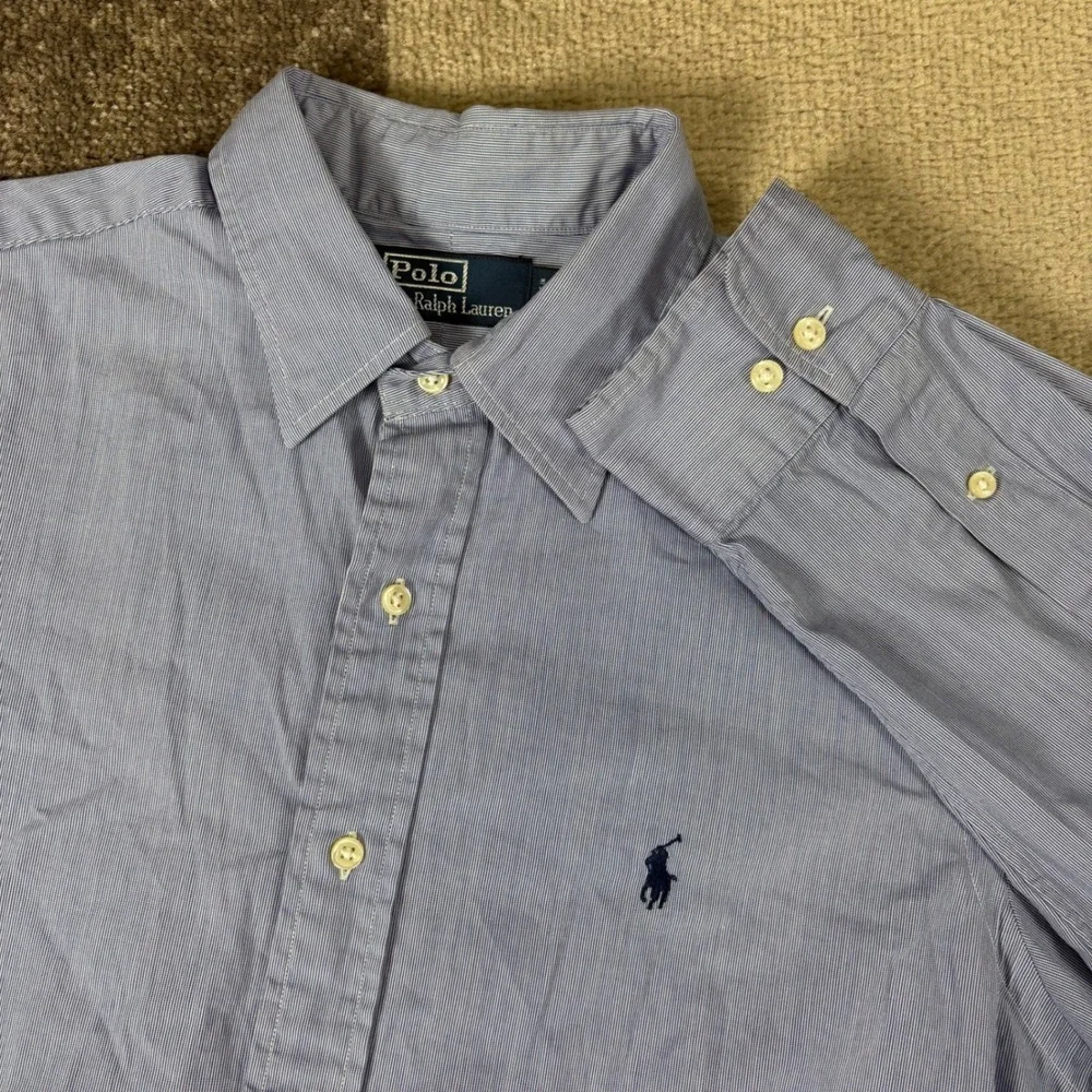 Polo Ralph Lauren Men Striped Button Down Shirt Classic Fit Size L 16 34/35 Blue